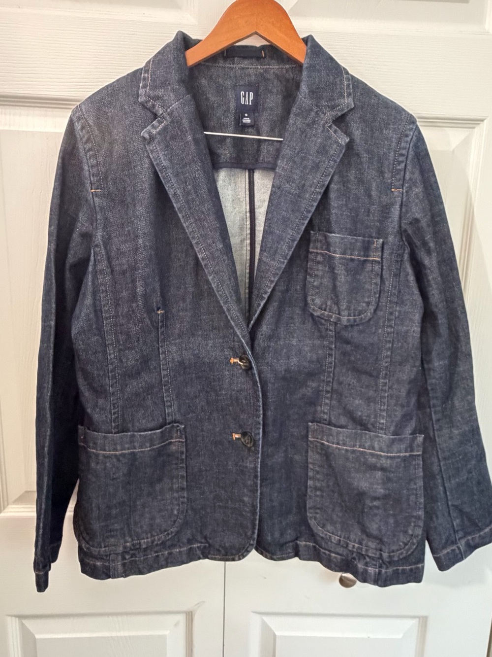 GAP Womens Size 16 Dark Wash Denim Blazer Jacket Cotton Chore Workwear Y2K